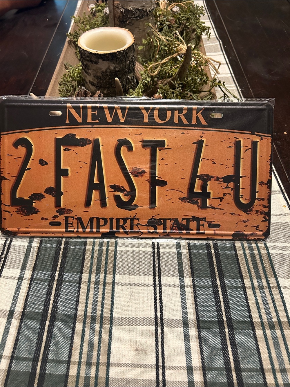 New York Empire State Vintage-Style License Plate Sign - Orange & Black